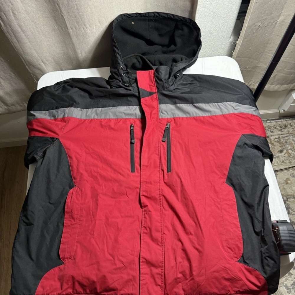 athletech Outerwear Hooded Fleece Lined Red Gray Winter Jacket Coat Men's 2xl